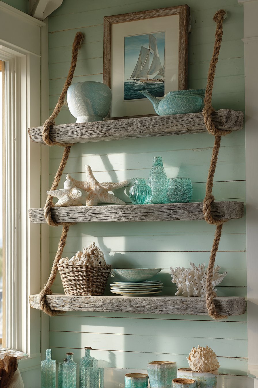 Coastal Driftwood Floating Shelves