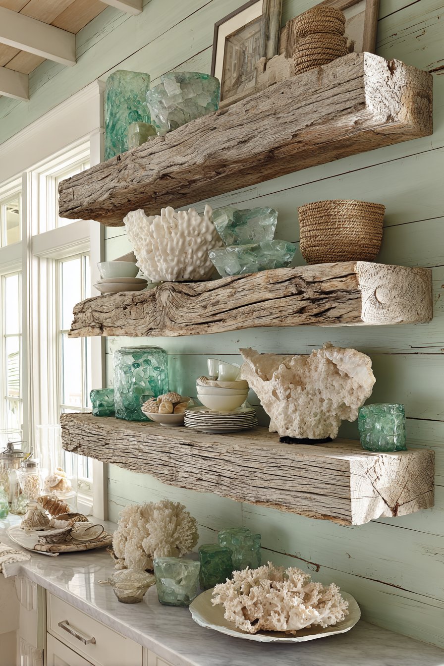 Coastal Driftwood Floating Shelves