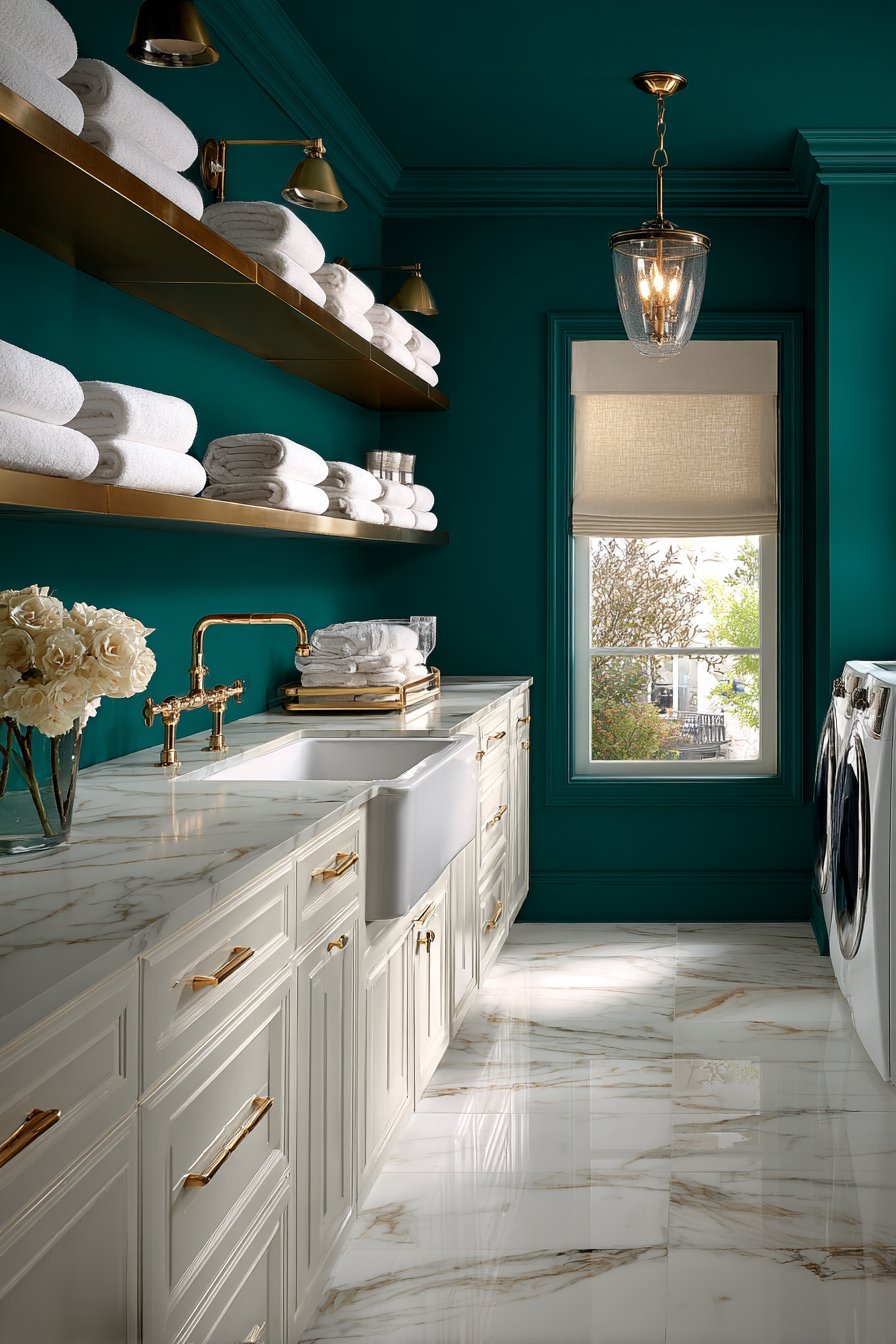 Luxurious Emerald Green with Brass and Marble