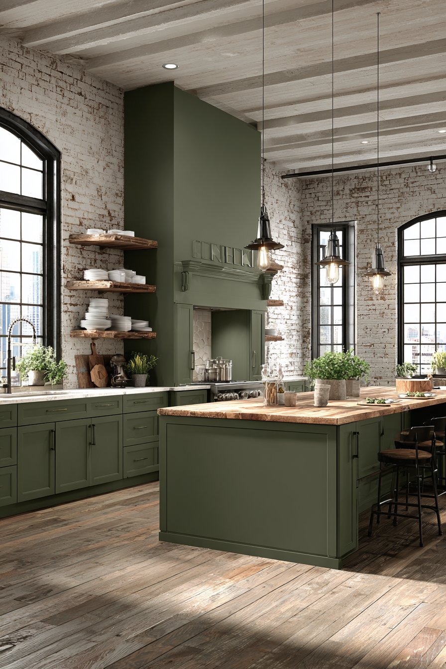 Lime-Washed Olive Exposed Brick