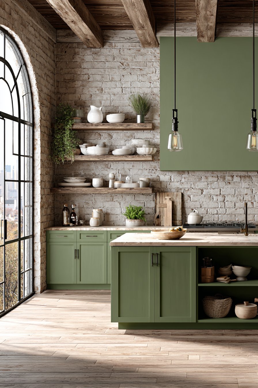 Lime-Washed Olive Exposed Brick