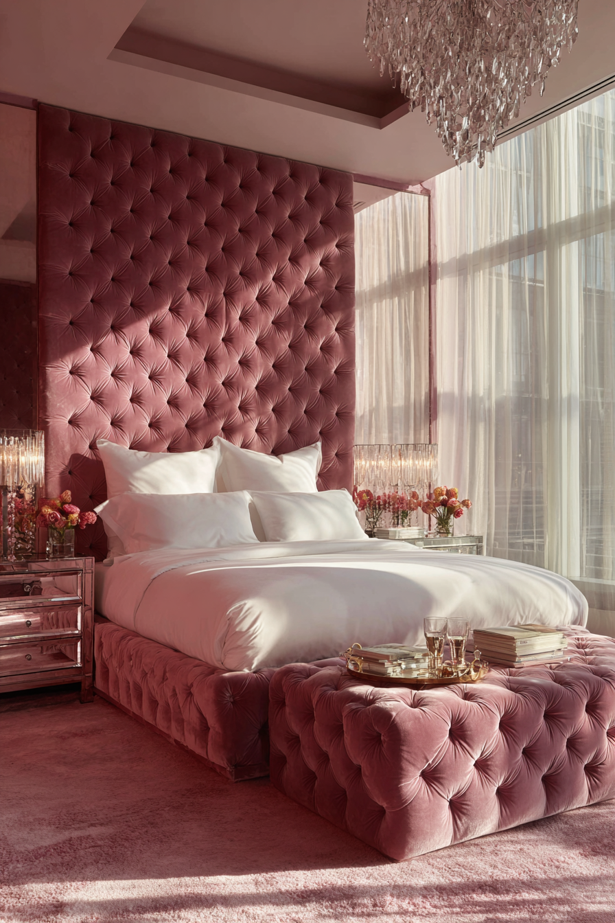 Glamorous Pink Tufted Wall Treatment