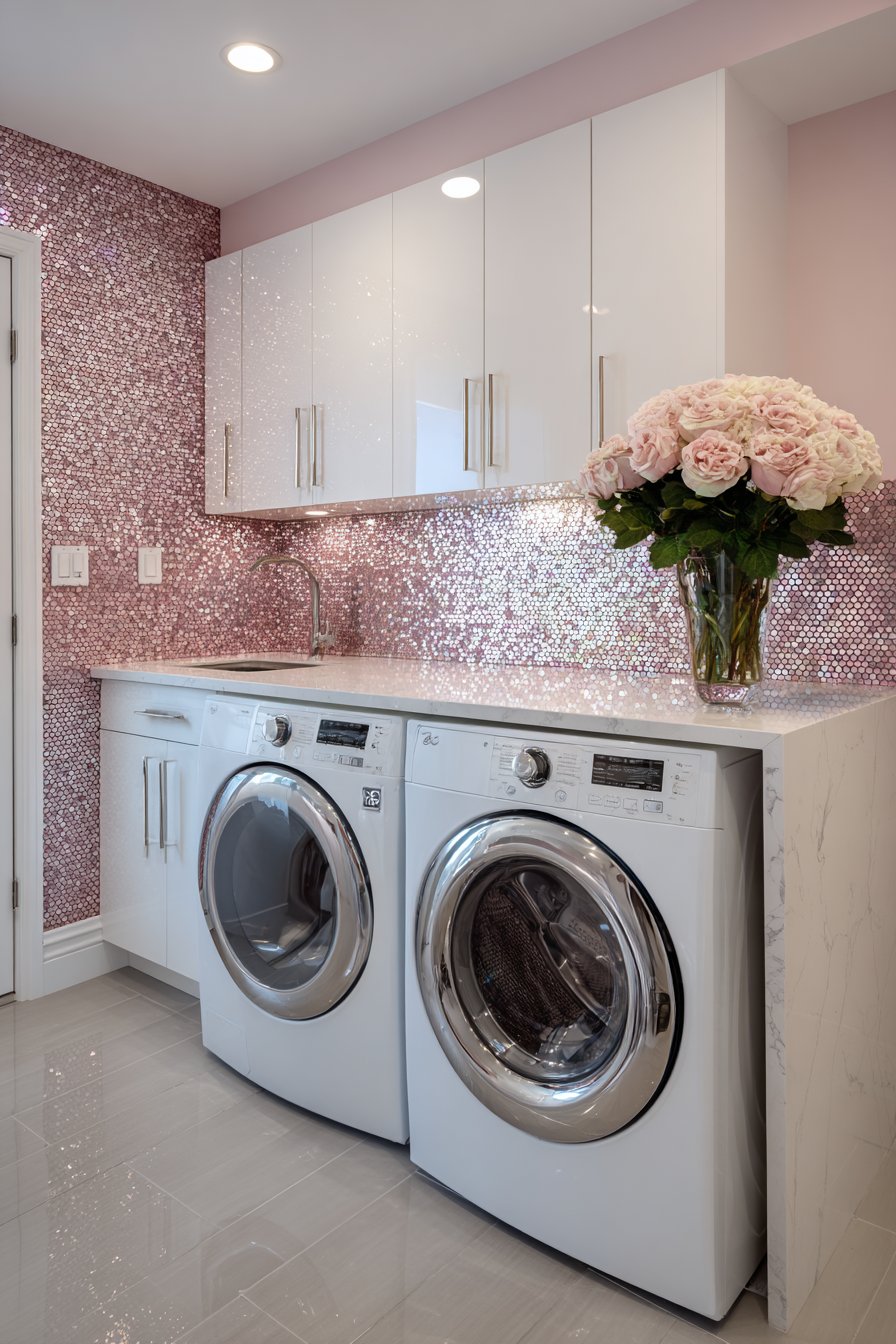 Pink Glass Tile Luminous Backsplash