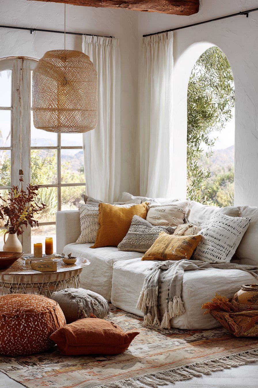 Floor Cushion Seating with Layered Vintage Rugs