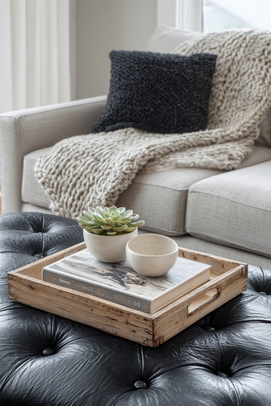 Black Leather Ottoman as Multifunctional Centerpiece