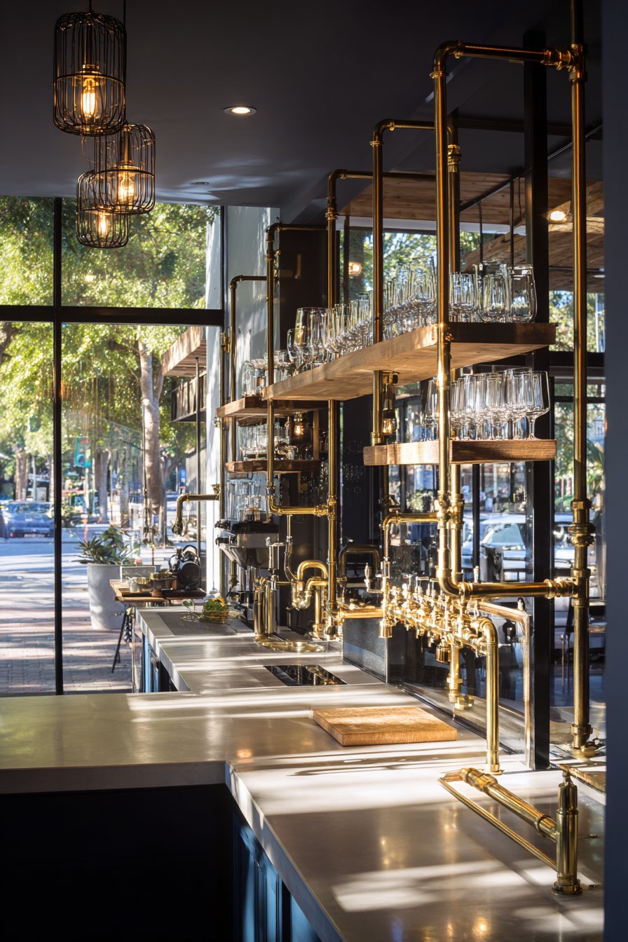 Industrial Exposed Brass Plumbing Kitchen