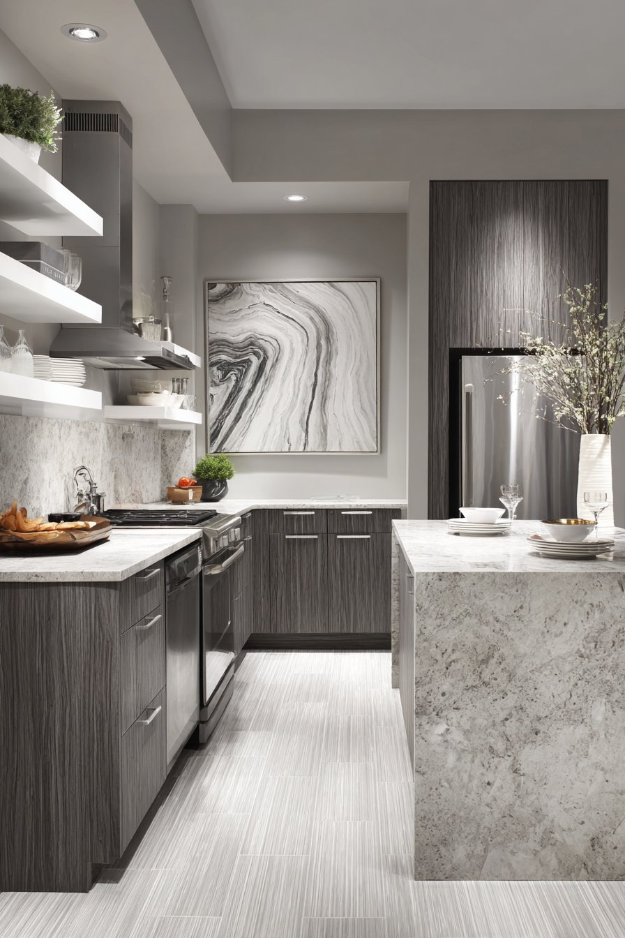 Streamlined Contemporary Grey and White Kitchen