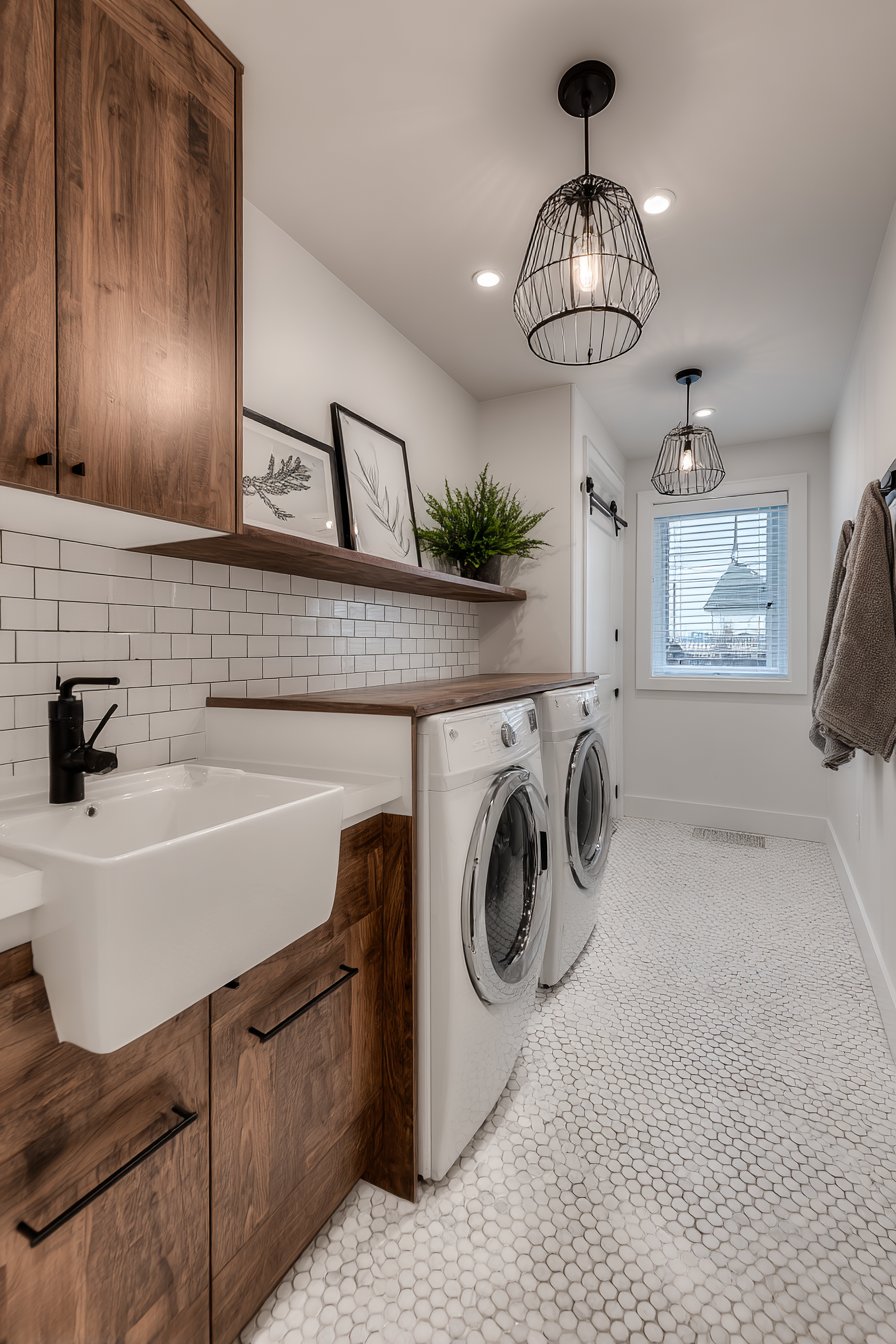 Open-Concept Floating Walnut Cabinets
