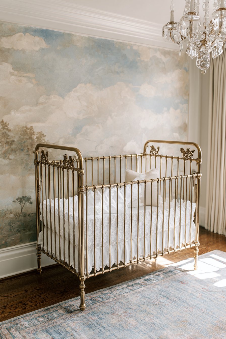 Vintage Brass Crib with Persian Rug