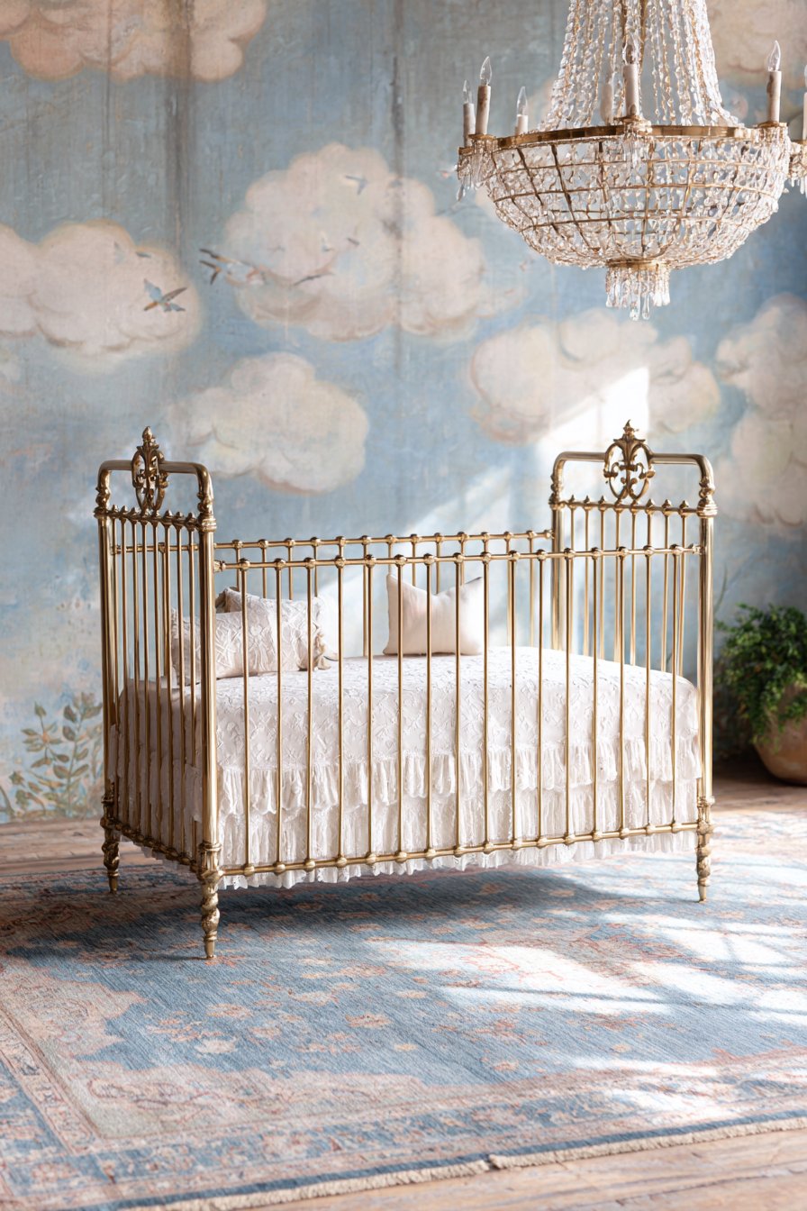 Vintage Brass Crib with Persian Rug