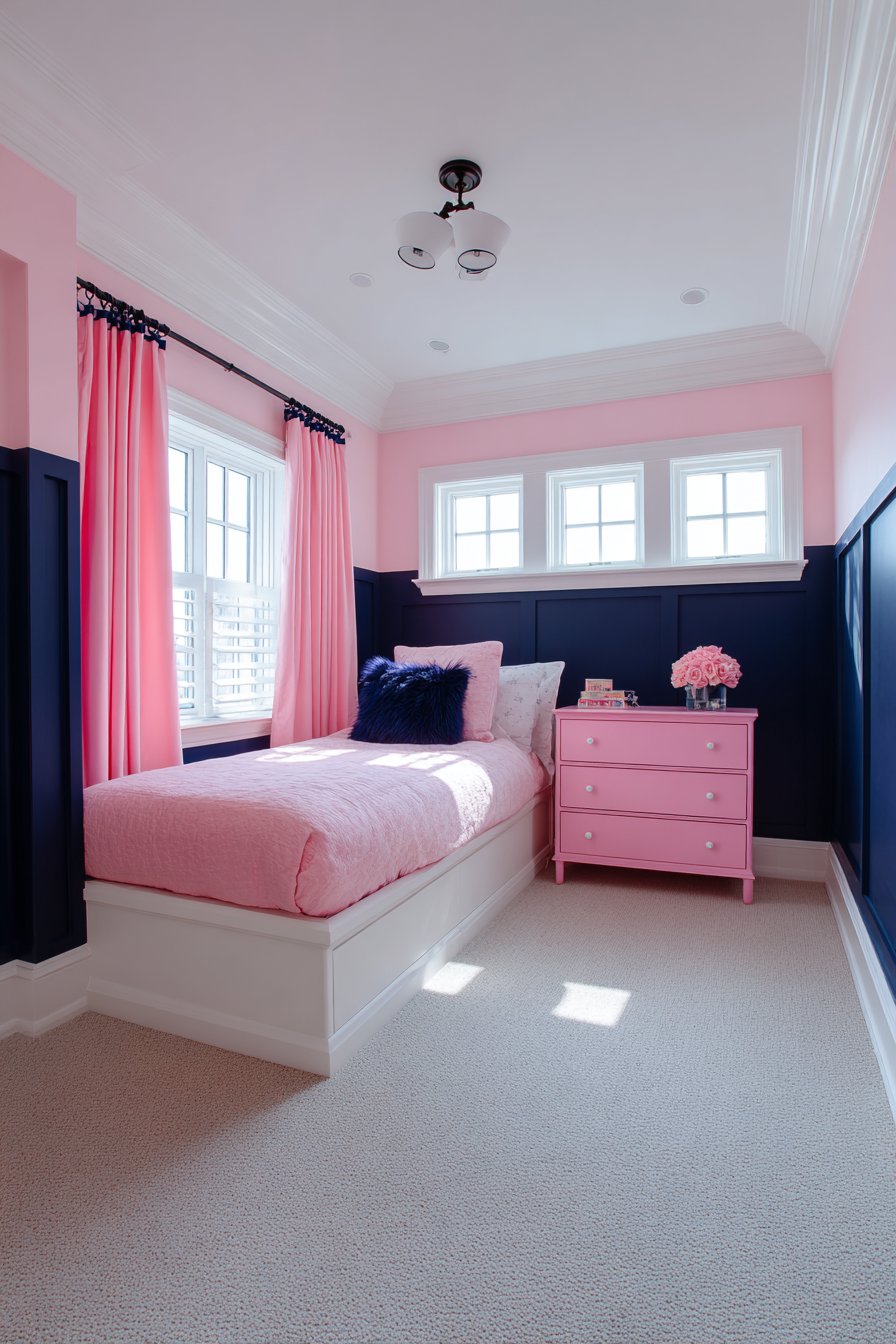 Navy Canopy Bed with Blush Pink Room