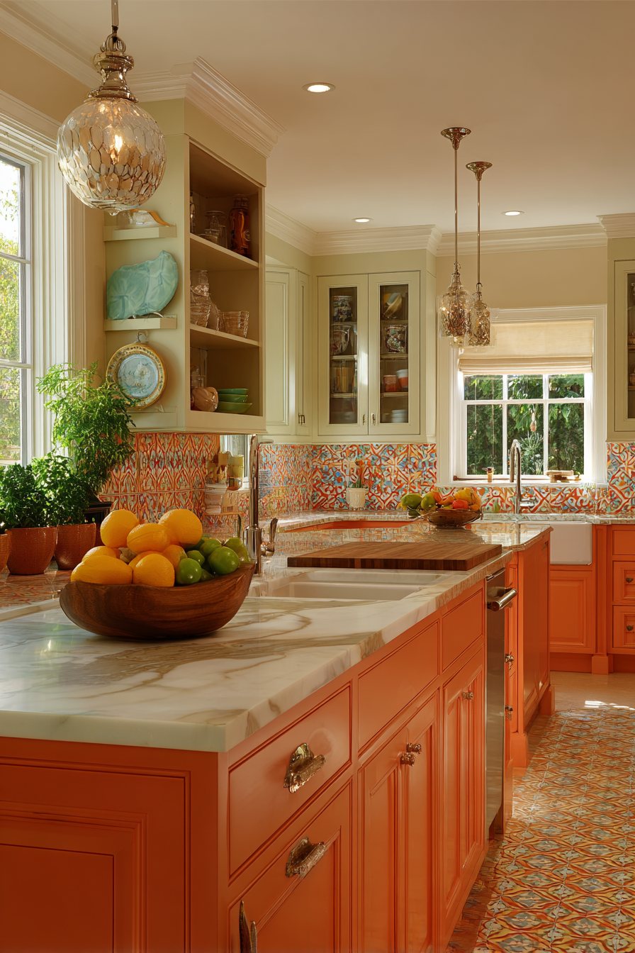 Eclectic Mixed Orange Kitchen