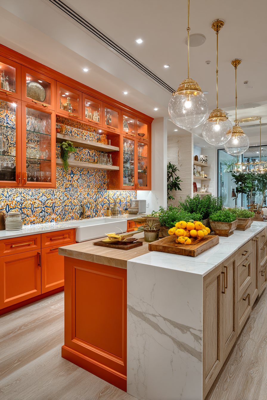 Eclectic Mixed Orange Kitchen