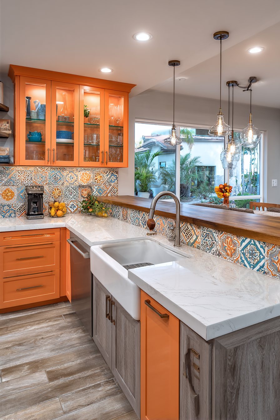 Eclectic Mixed Orange Kitchen