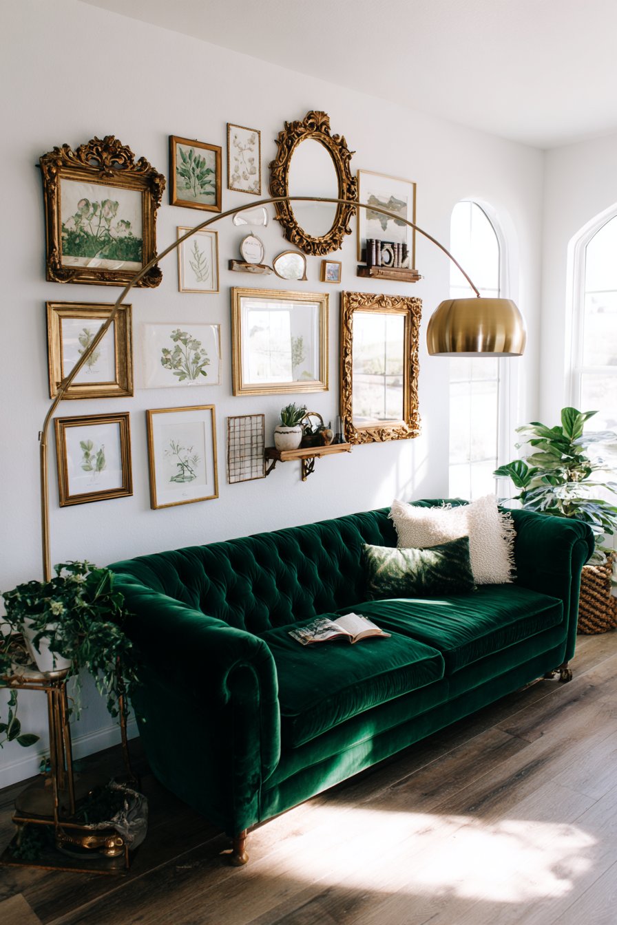 Eclectic Gallery Wall with Emerald Anchor