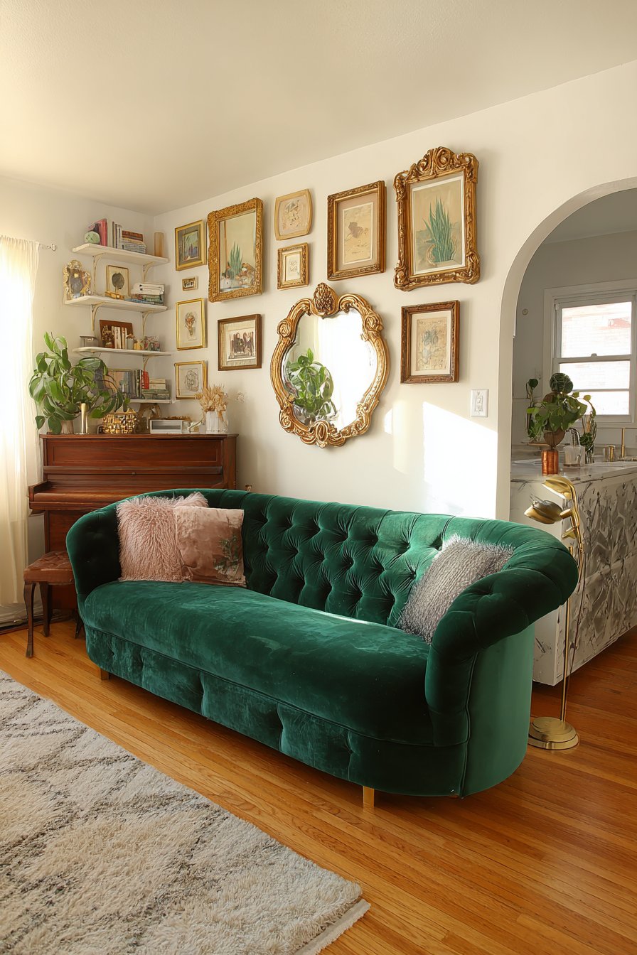 Eclectic Gallery Wall with Emerald Anchor