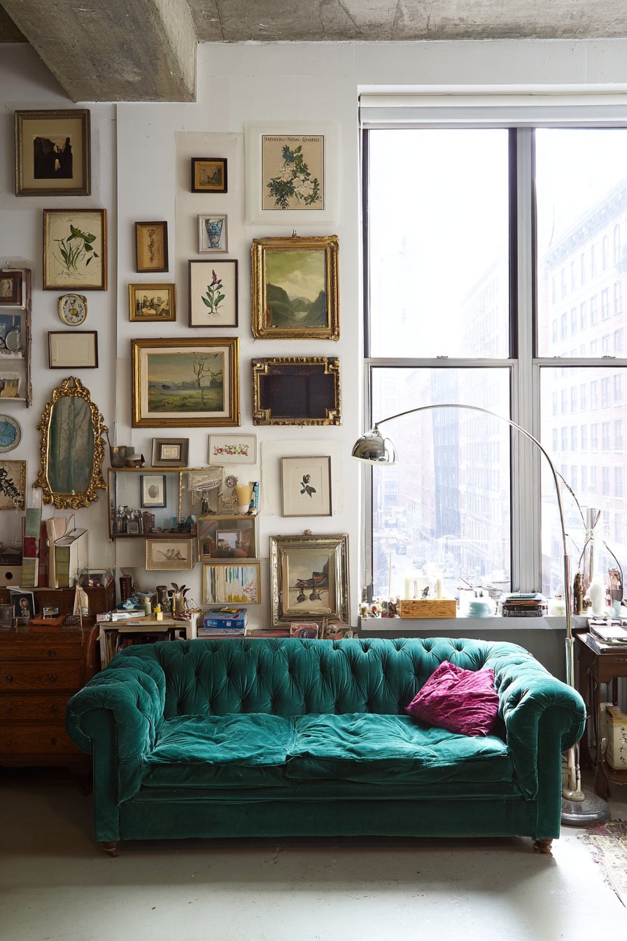 Eclectic Gallery Wall with Emerald Anchor