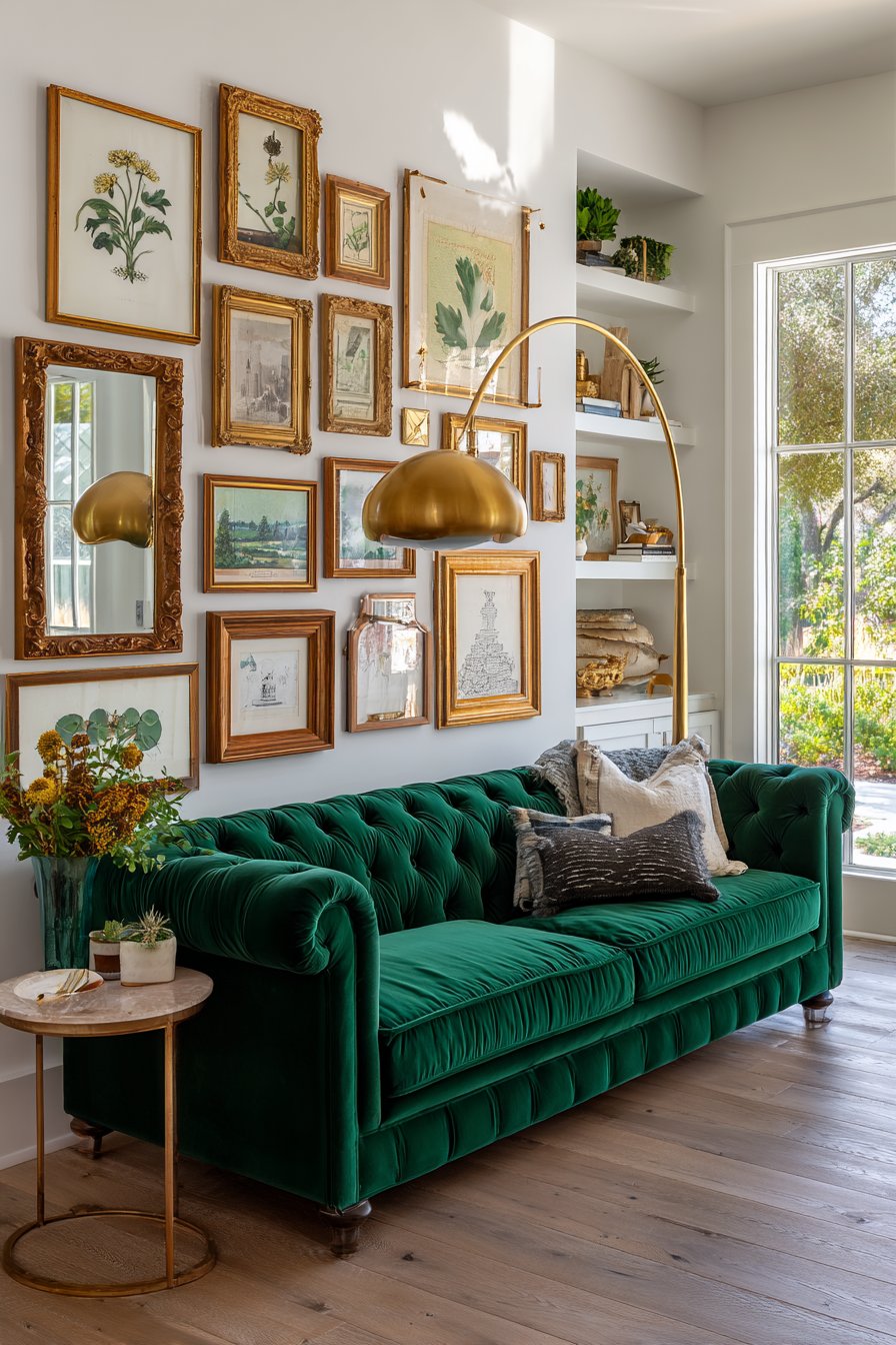 Eclectic Gallery Wall with Emerald Anchor