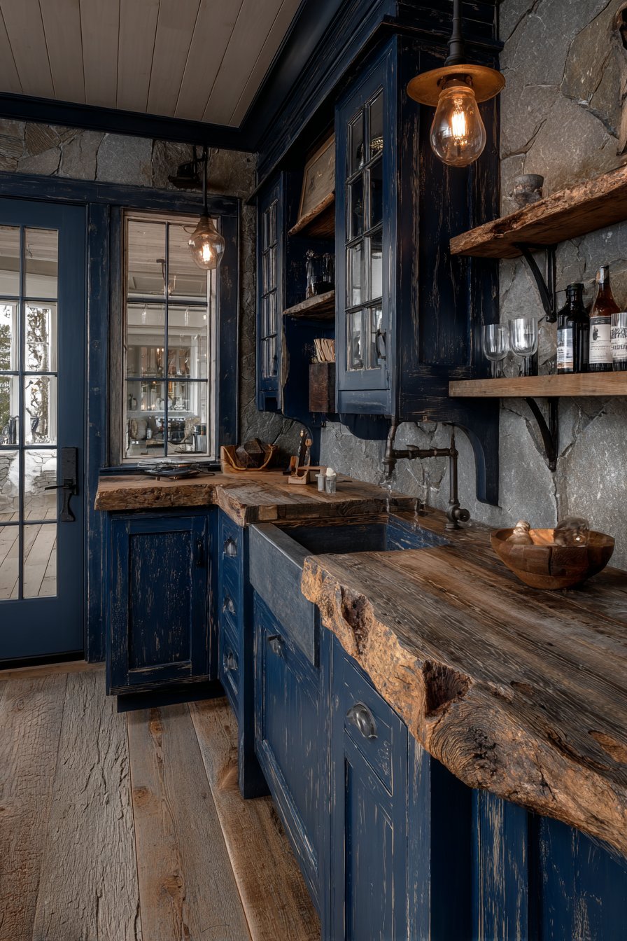 Rustic Distressed Navy Kitchen