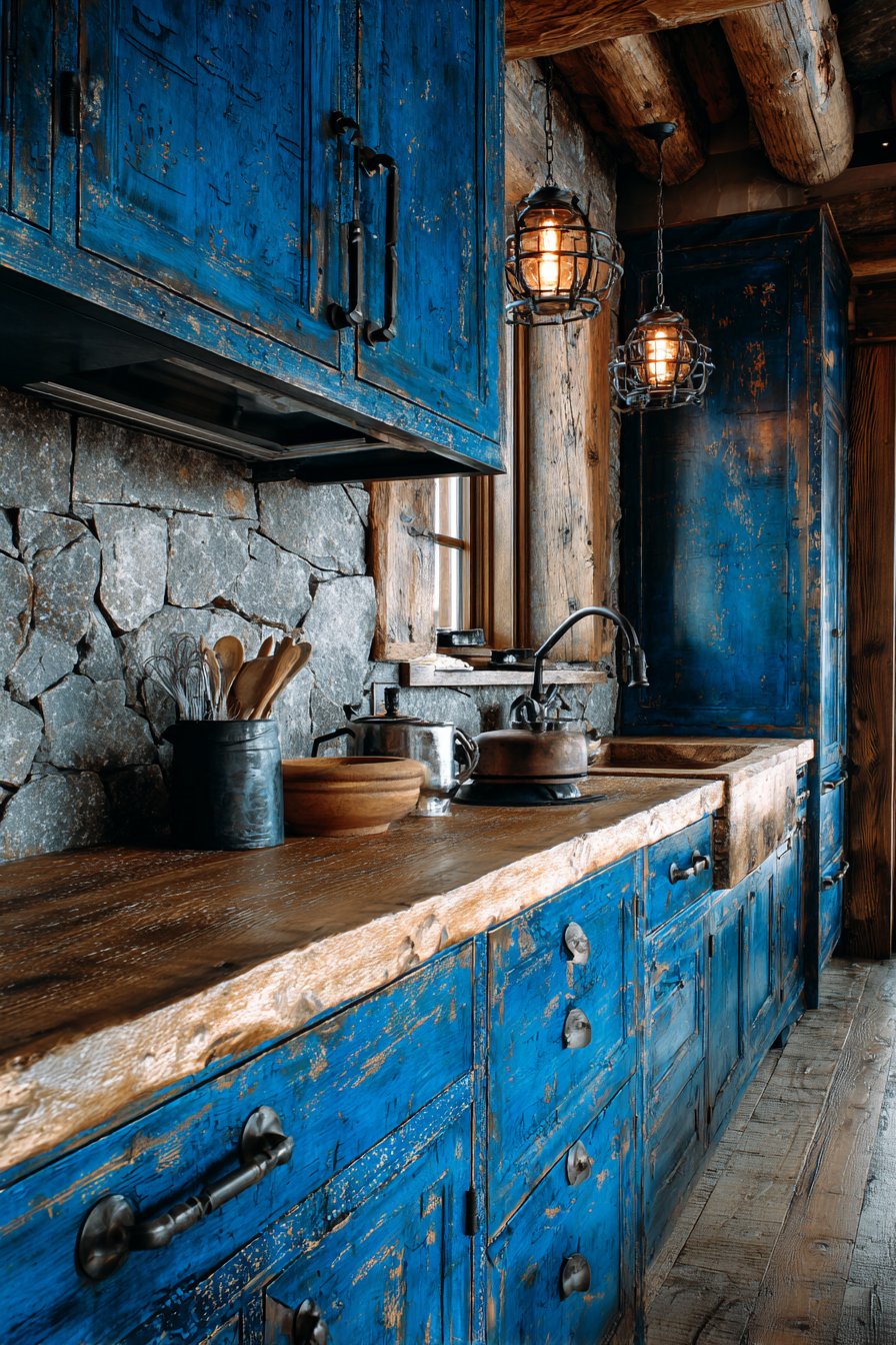 Rustic Distressed Navy Kitchen