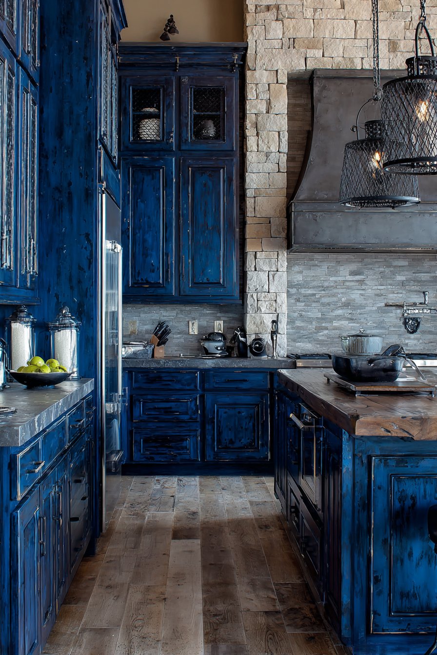 Rustic Distressed Navy Kitchen