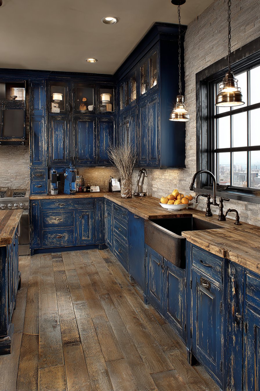 Rustic Distressed Navy Kitchen