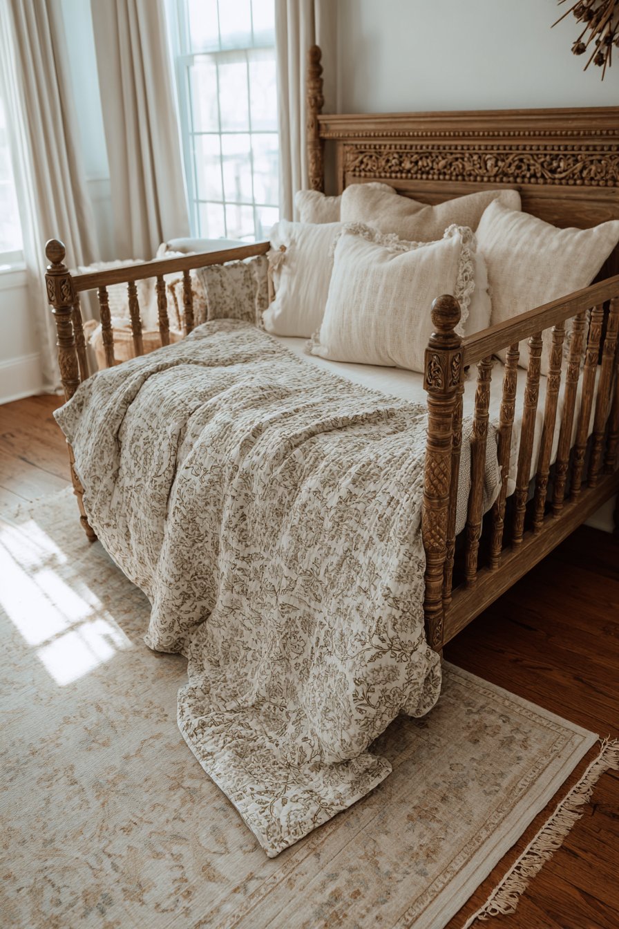 Carved Wood Crib as Beautiful Focal Point