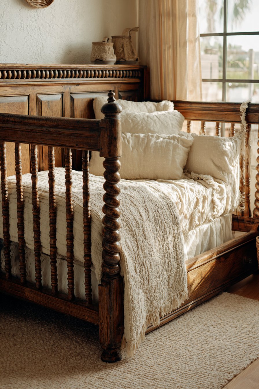 Carved Wood Crib as Beautiful Focal Point