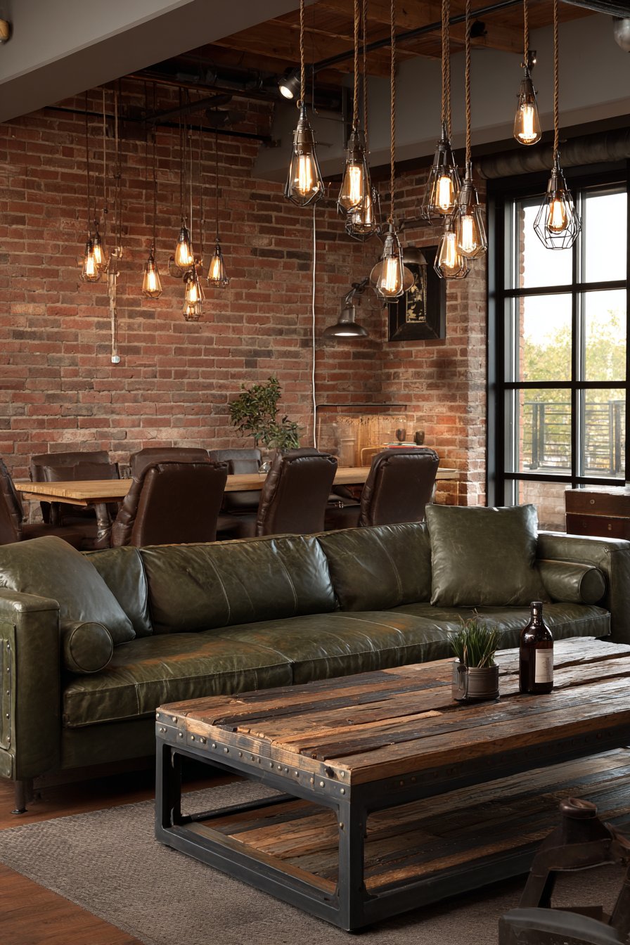Forest Green Leather with Industrial Brick