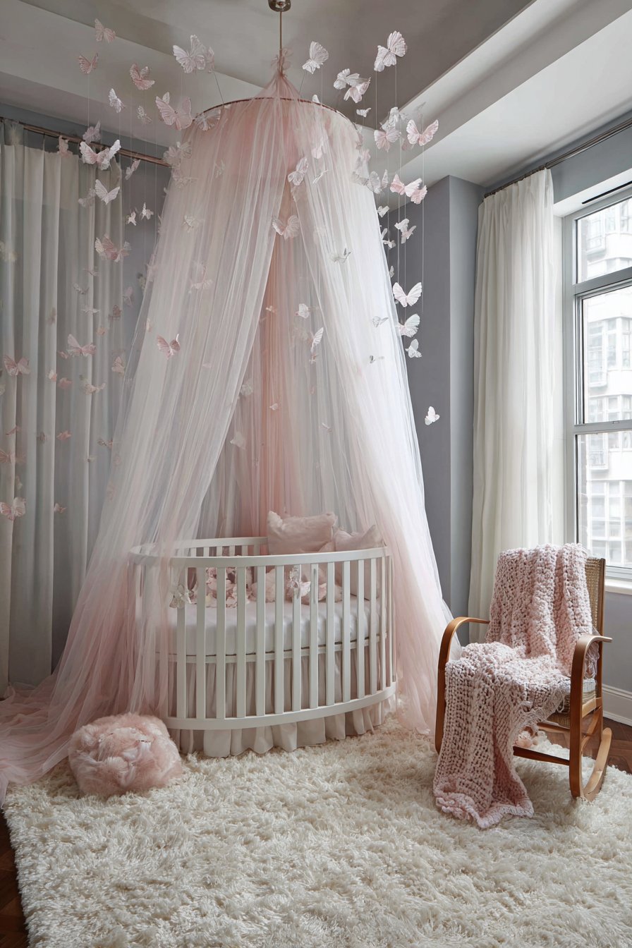 Romantic Tulle Canopy with Resting Butterflies