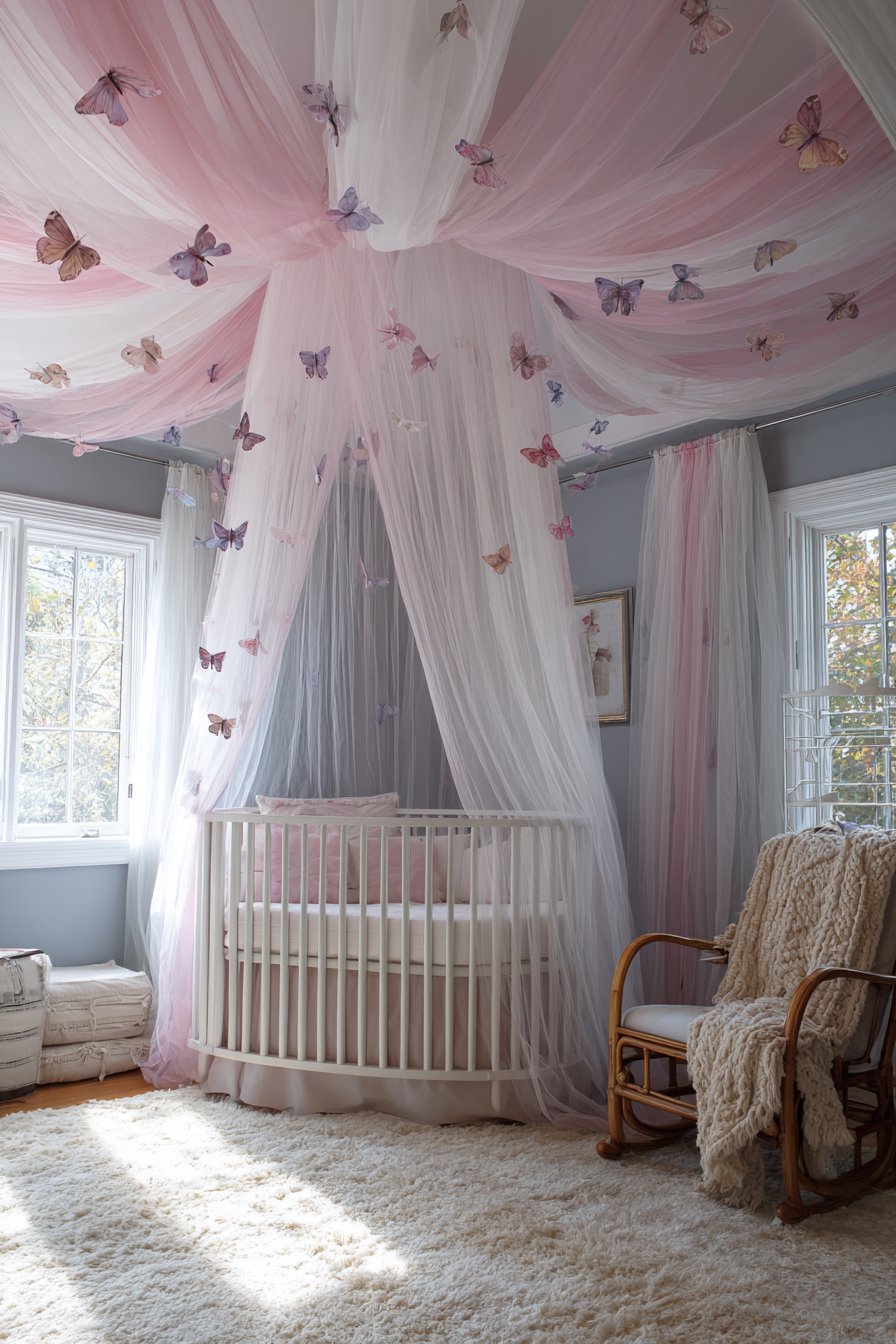 Romantic Tulle Canopy with Resting Butterflies