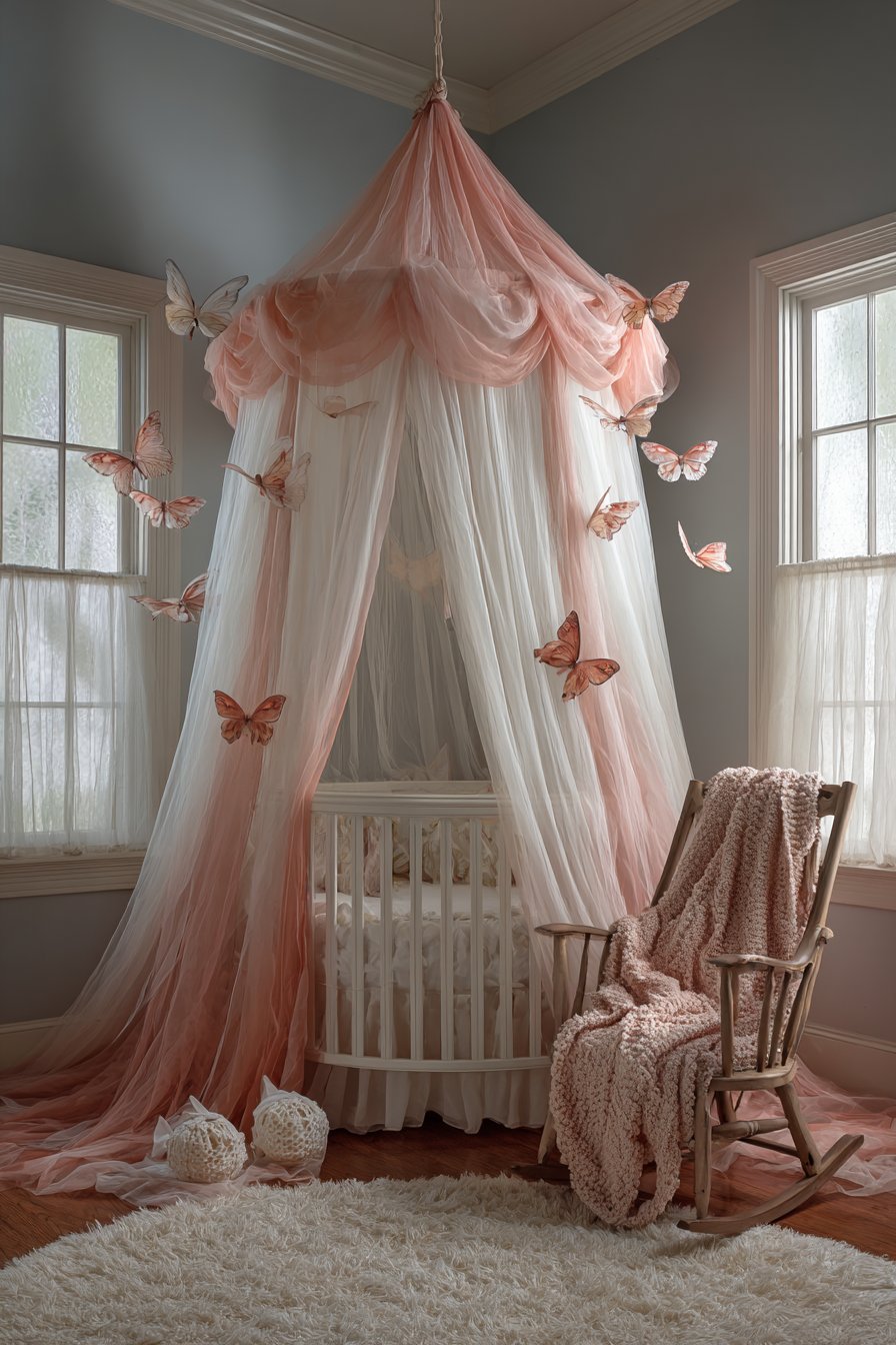 Romantic Tulle Canopy with Resting Butterflies
