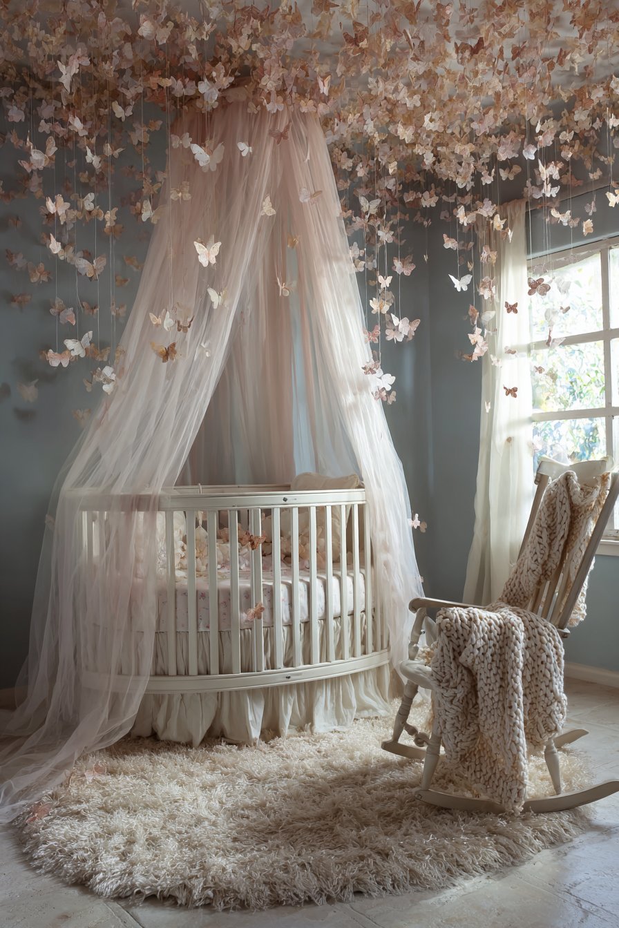 Romantic Tulle Canopy with Resting Butterflies