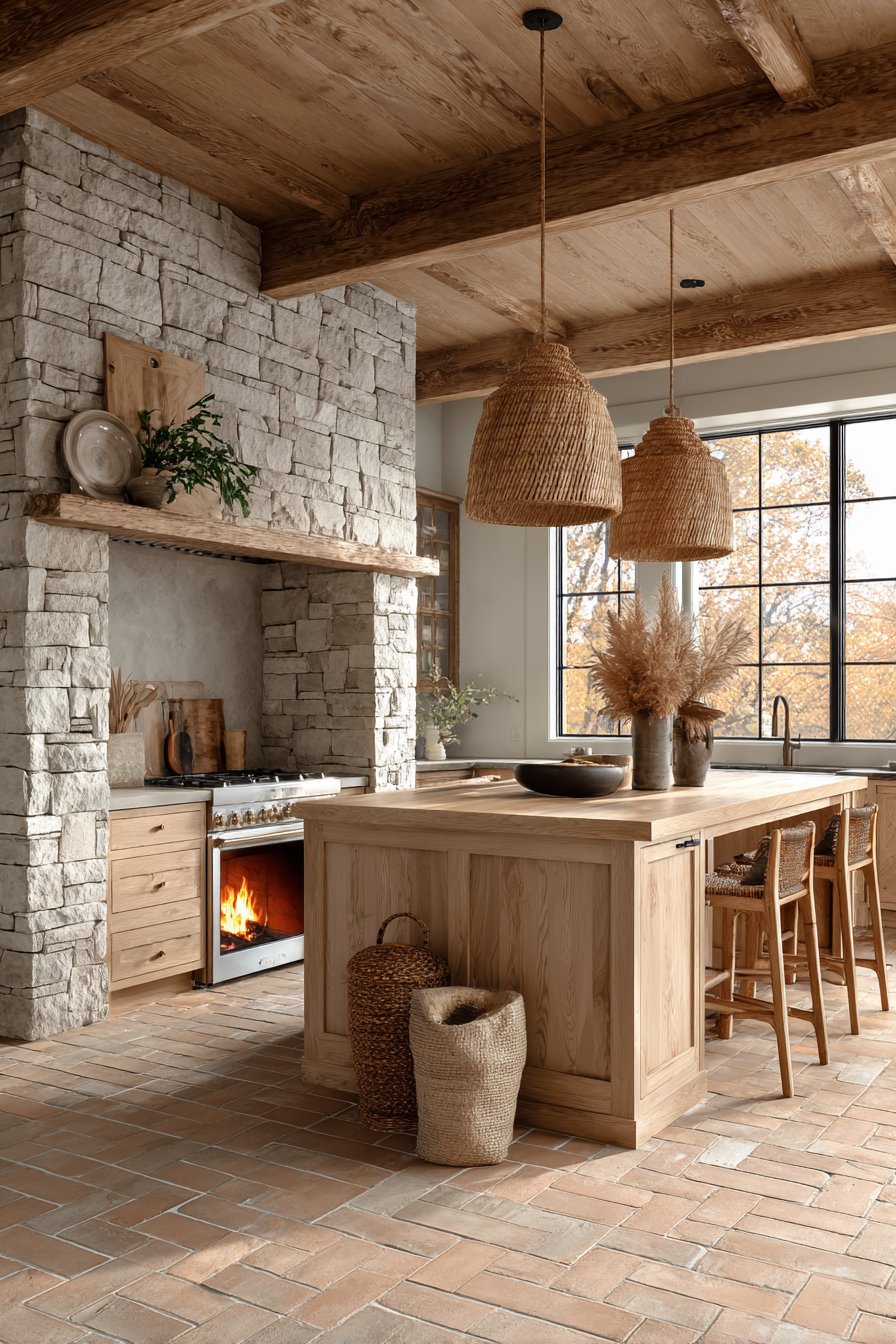 Stone Fireplace Kitchen Hearth