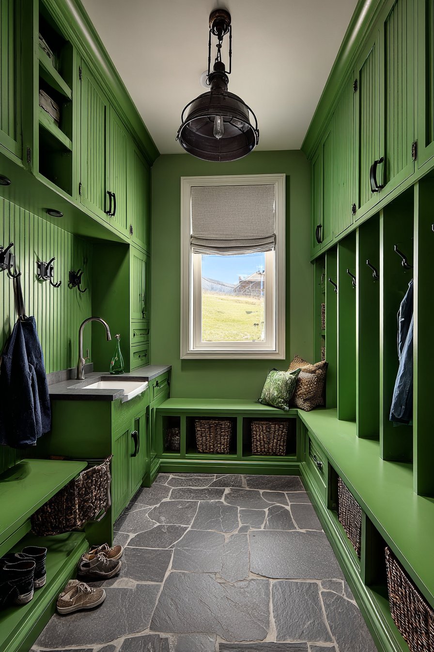 Forest Green Mudroom Multi-Functionality