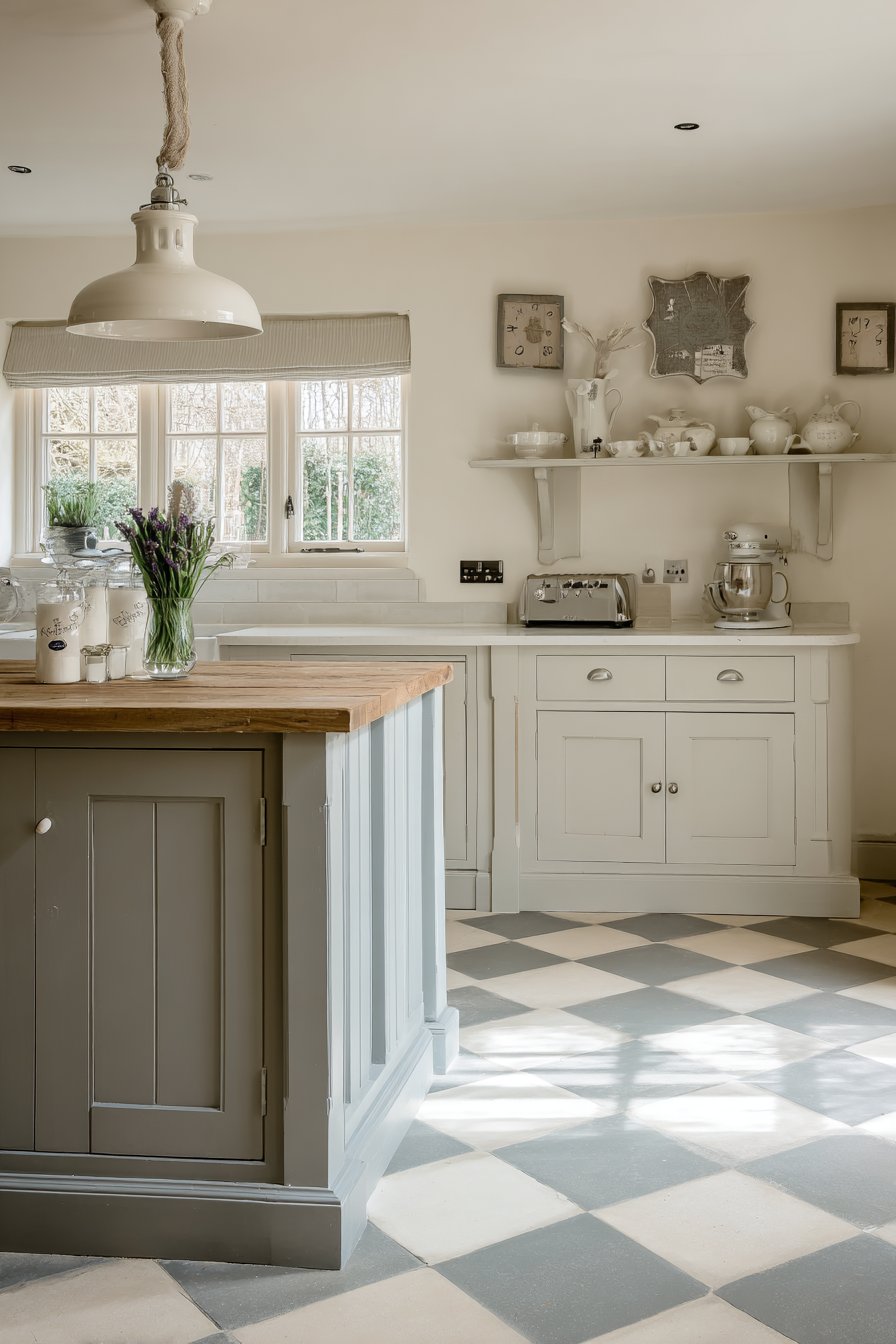 Vintage-Inspired Grey and White Kitchen with Retro Charm