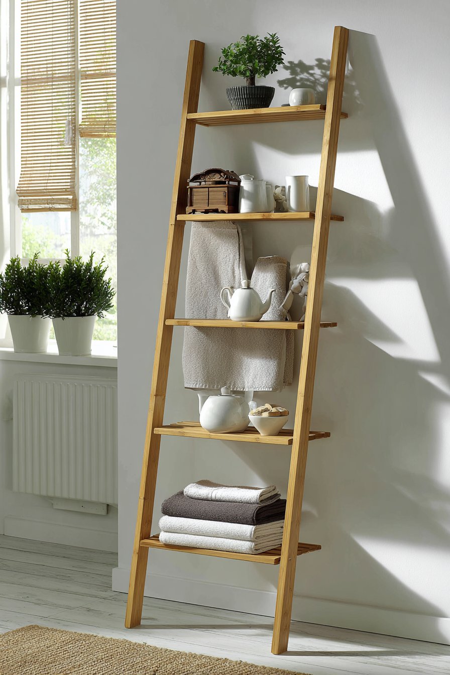 Asian-Inspired Bamboo Ladder Shelf