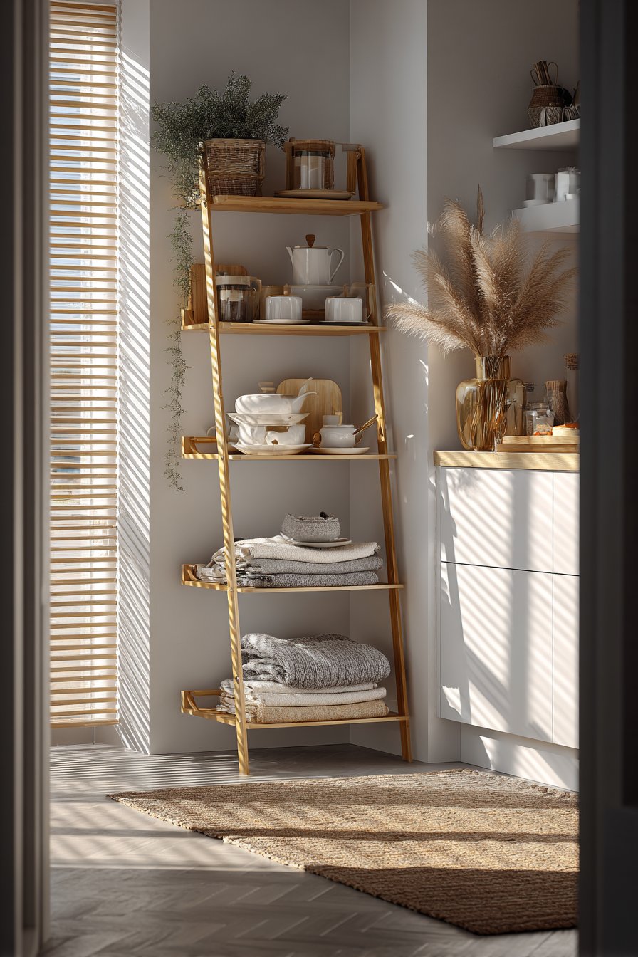 Asian-Inspired Bamboo Ladder Shelf