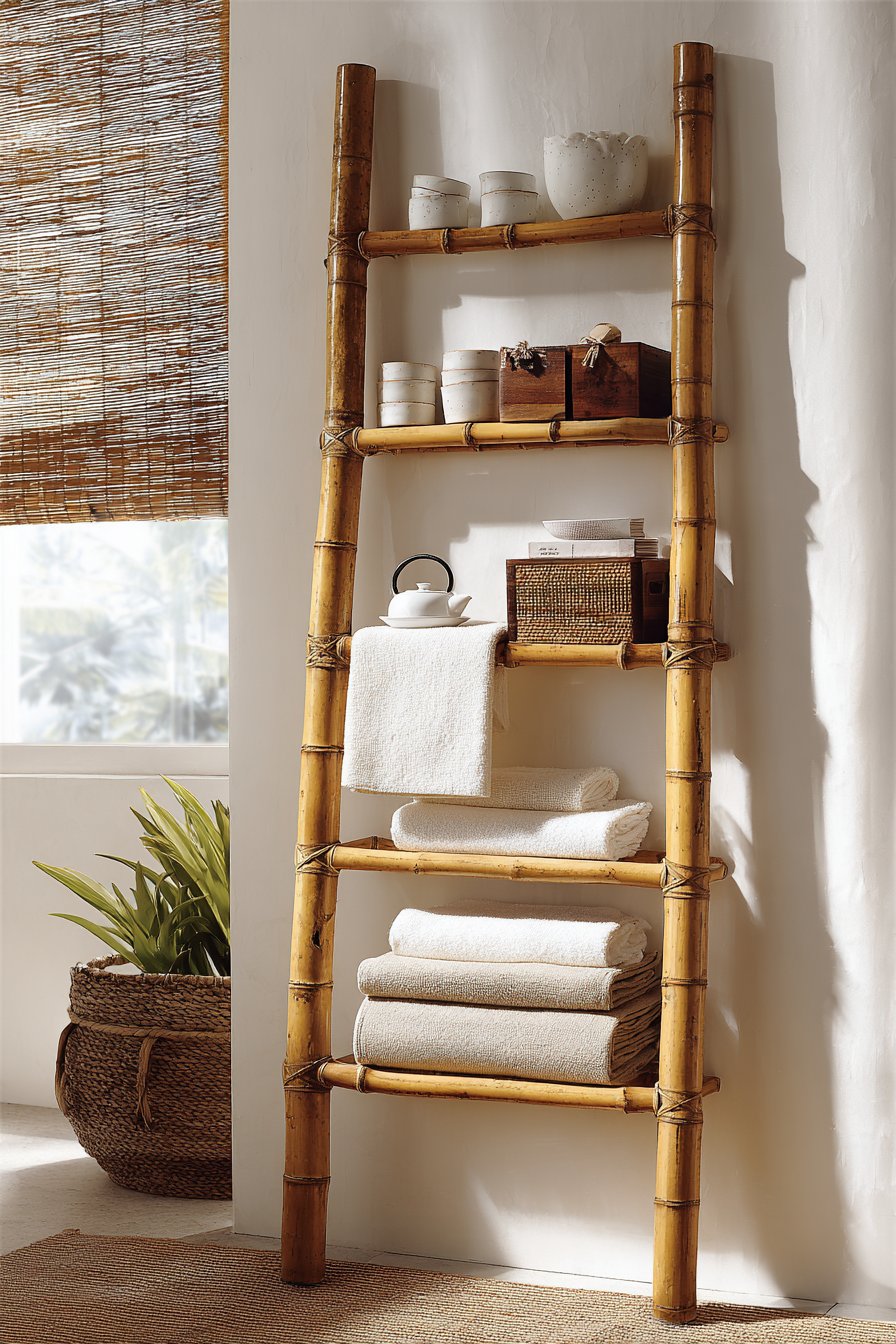 Asian-Inspired Bamboo Ladder Shelf
