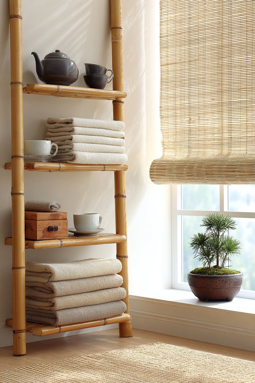 Asian-Inspired Bamboo Ladder Shelf