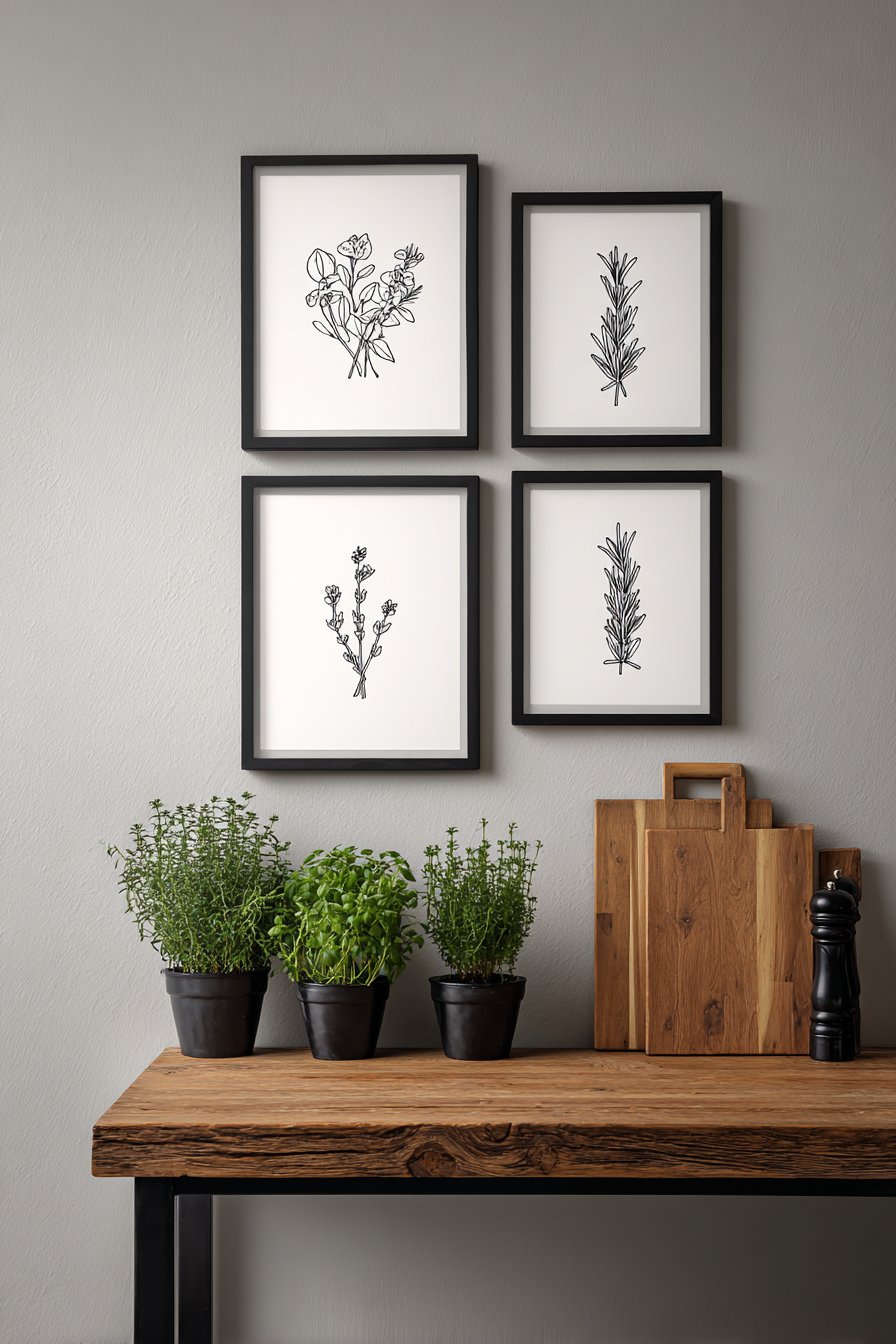 Scandinavian Herb Line Drawing Series