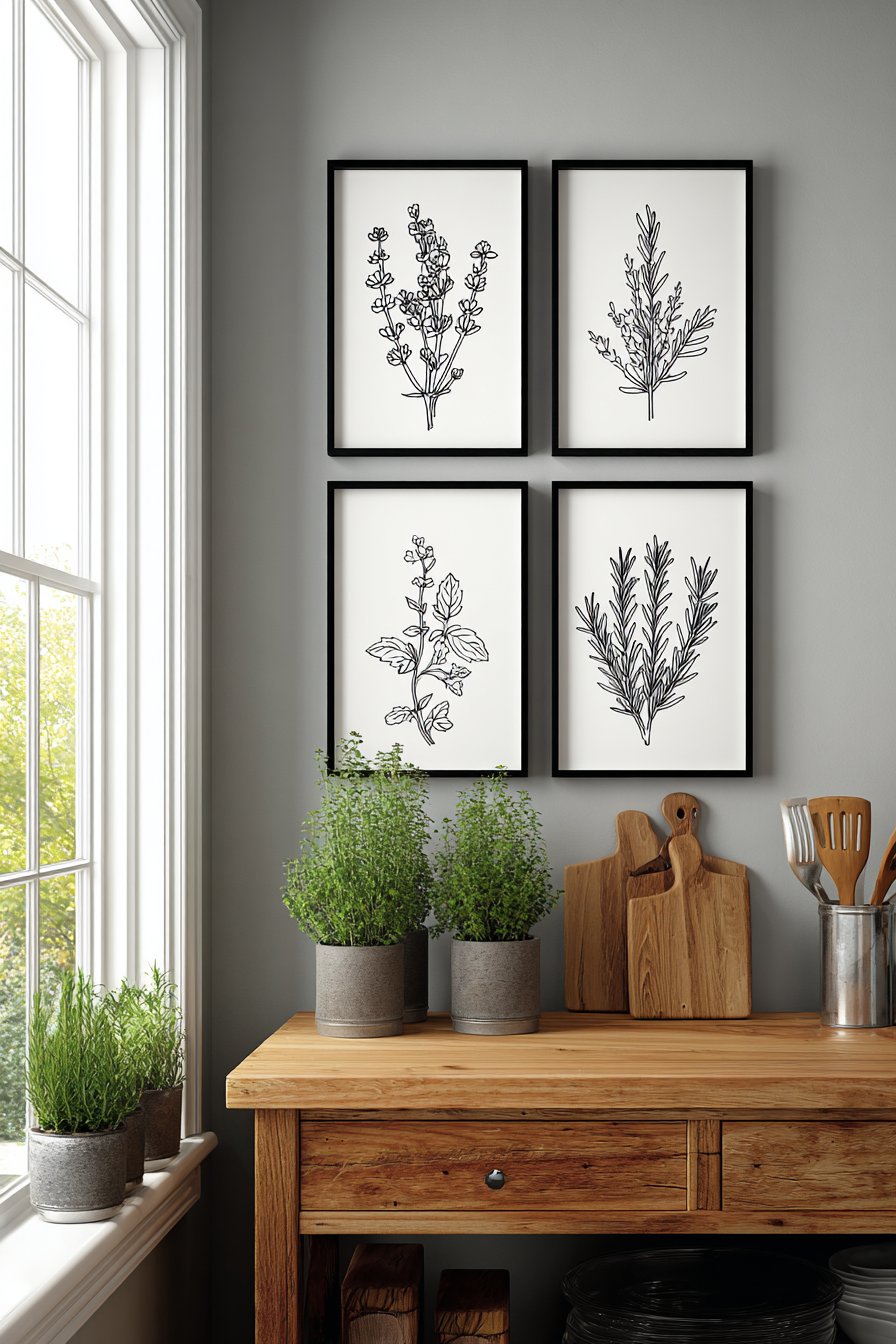 Scandinavian Herb Line Drawing Series