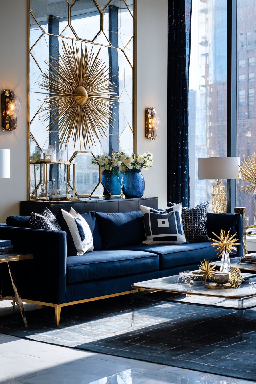 Art Deco Geometric Mirror and Brass Arrangement