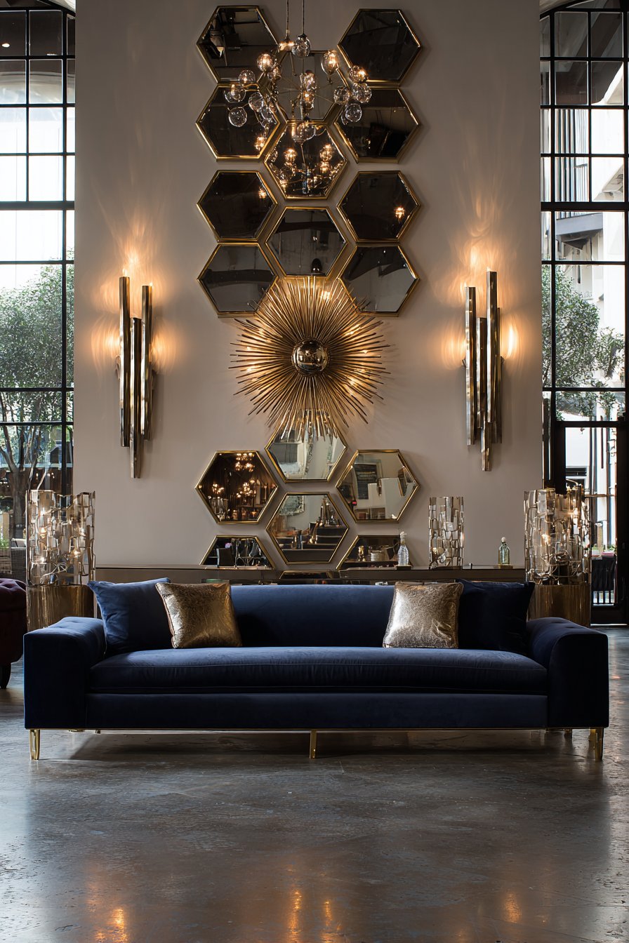Art Deco Geometric Mirror and Brass Arrangement