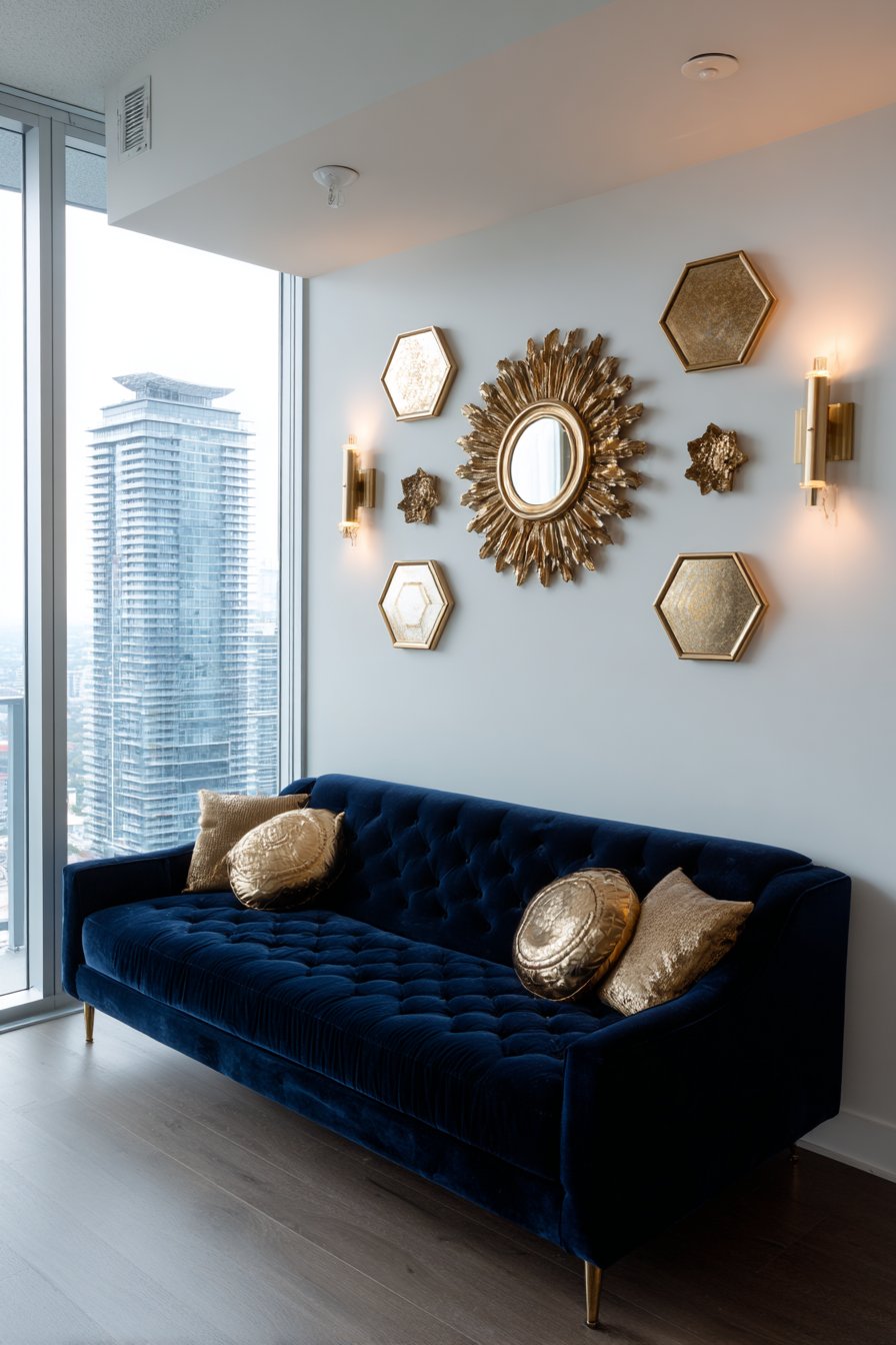 Art Deco Geometric Mirror and Brass Arrangement