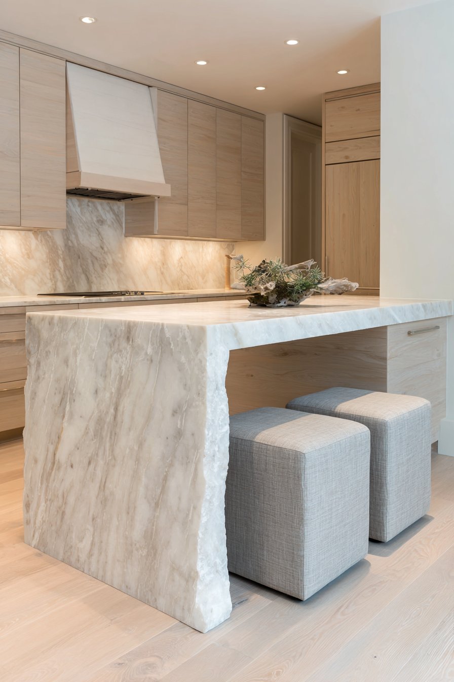 Waterfall Edge Island as Sculptural Centerpiece