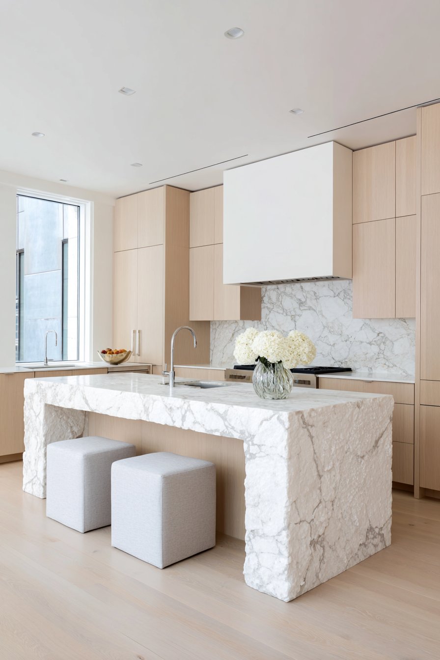 Waterfall Edge Island as Sculptural Centerpiece