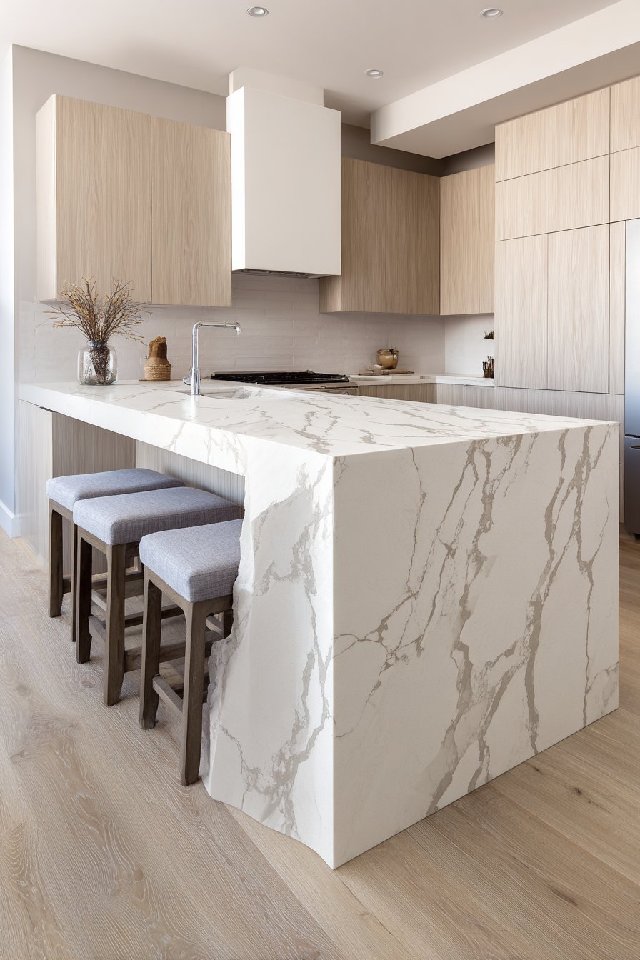 Waterfall Edge Island as Sculptural Centerpiece