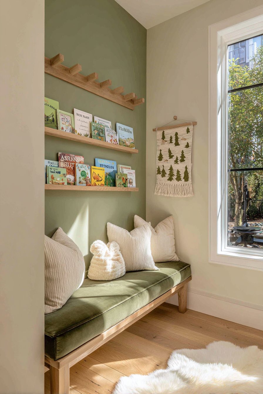 Comfortable Reading Nook with Upholstered Bench