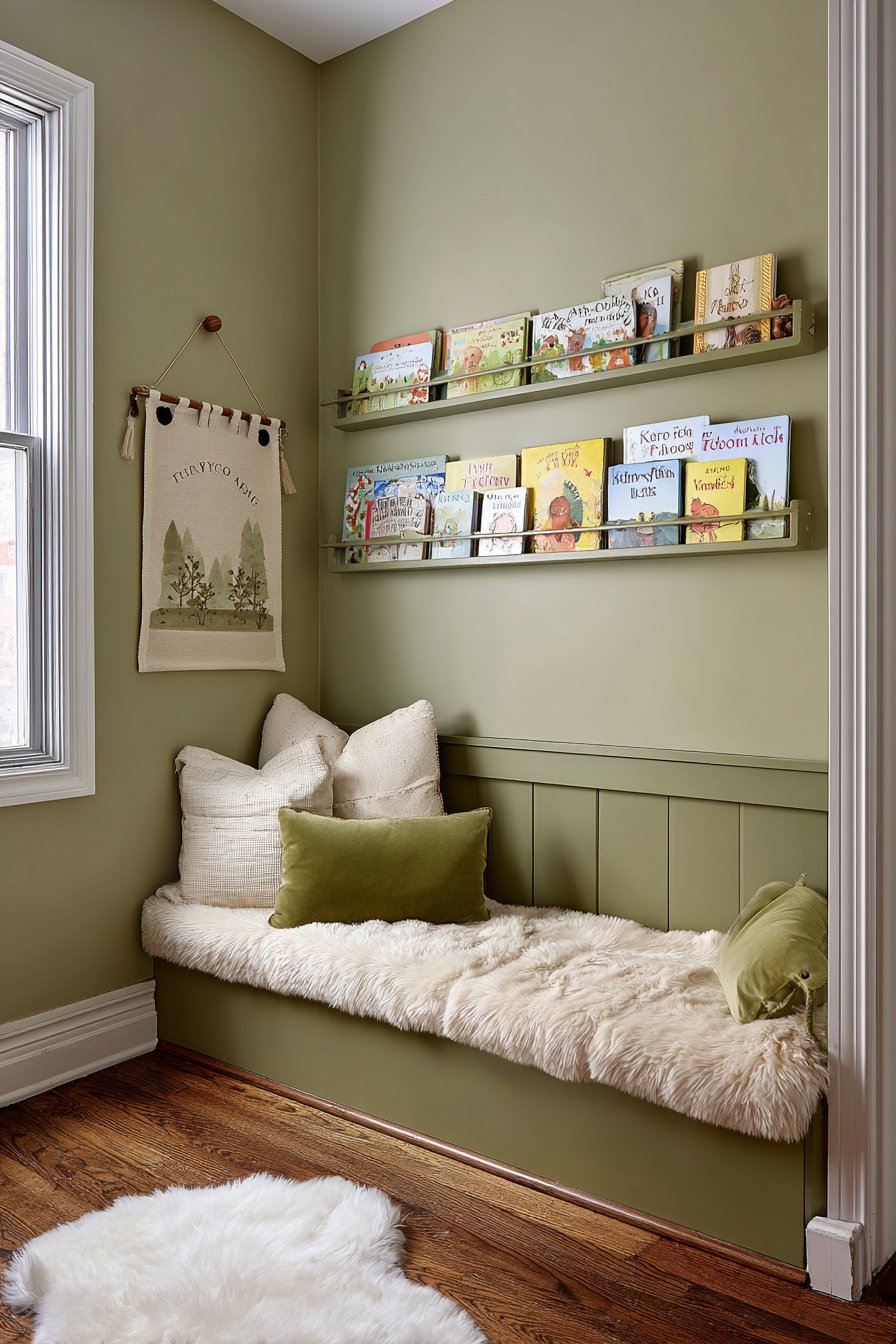 Comfortable Reading Nook with Upholstered Bench